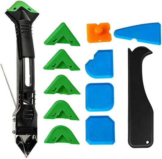 5-in-1 Caulking Tool Kit – Silicone Caulk Finisher, Remover & Grout Scraper with 5 Interchangeable Pads – Sealant Smoothing, Adhesive Removal for Kitchen, Bathroom, Windows, Tiles
