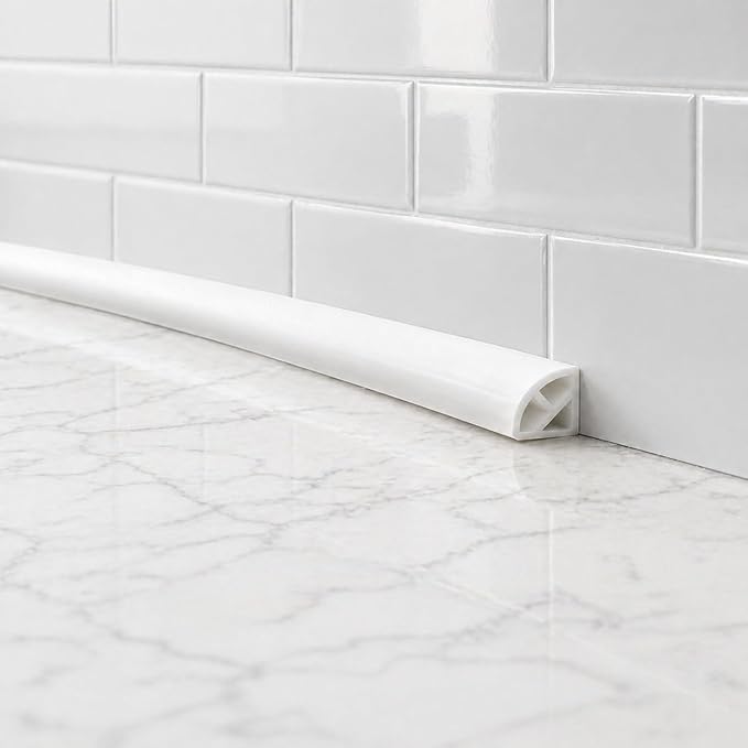 3/4 Inch Flexible Quarter Round Molding, Peel and Stick Rubber Floor Trim, Quarter Round Trim, Self-Adhesive Bathtub Trim Molding(Hollow, 240Inch)