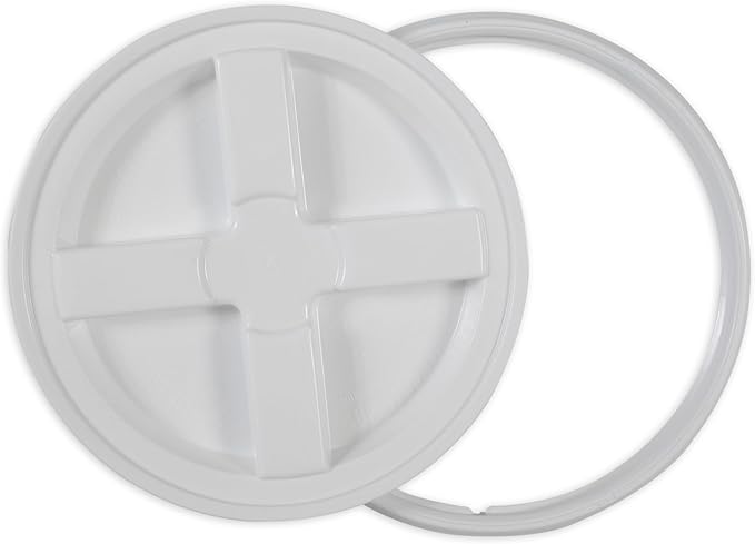 Gamma2 Seal Bucket Lid Food Grade Pet Food Storage Container Twist Lock Lid, 10" Diameter Fits Most 2 Gallon Buckets, White, Made in USA