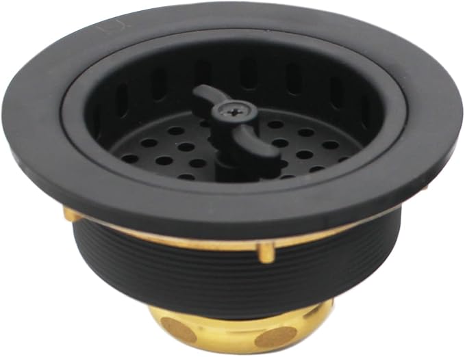 Westbrass A213-62 3-1/2" Wing Nut Twist Style Large Kitchen Sink Basket Strainer, Matte Black