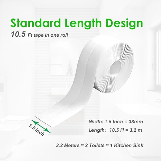 1.5" * 10.5' Kitchen & Bath Tape Caulk Strip, Upgraded Acrylic Glue PVC Self Adhesive Waterproof Caulking Sealing Tape, Decorative Sealant Trim for Kitchen Sink Toilet Bathtub (White)