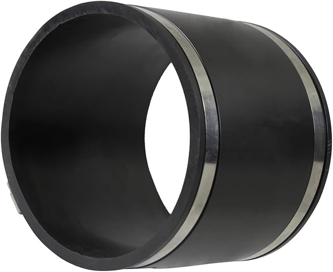 Supply Giant 6I4I Flexible PVC Coupling with Stainless Steel Clamps, 6.6" Inner Diameter for 6" Nominal Pipe, Black