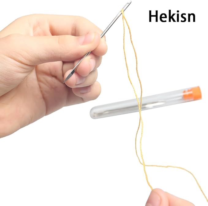 Hekisn Professional Large-Eye Triangle Leather Needles with Threaders for Hand Sewing Repair Stitching Projects (1.6 * 58/1.25 * 52/1.02 * 48/0.95 * 46mm)