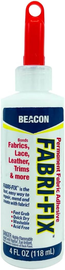 BEACON Fabri-Fix Bonding Solution - Fast Grab & Quick Dry for Fabric, Leather & More - No Heat, No Mess & Burn-Free, 4-Ounce, 12-Pack