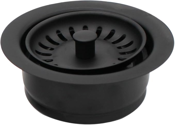 Westbrass CO2165S-62 COMBO PACK 3-1/2" Post Style Large Kitchen Sink Basket Strainer and Waste Disposal Drain Flange with Basket Strainer, Matte Black