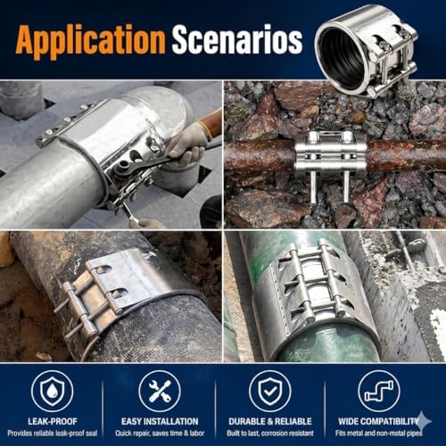 Pipe Repair Clamp，4 Inch(113mm-116mm) Stainless Steel Leak Sealer, Heavy Duty Pipe Leak Repair Kit for Metal & PVC Pipes, for Burst & Crack Water Pipe Emergency Maintenance