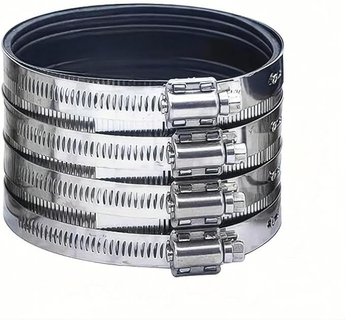 Flexible pipe Coupling with Stainless Steel Clamps.Pipe Connector for PVC and Metal Pipes (4inch-Longer)