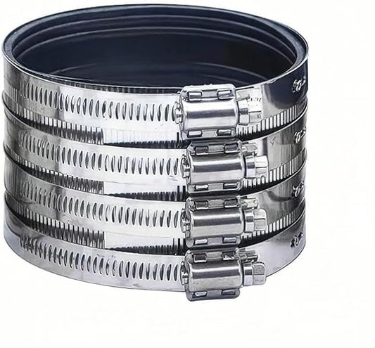 Flexible pipe Coupling with Stainless Steel Clamps.Pipe Connector for PVC and Metal Pipes (4inch-Longer)