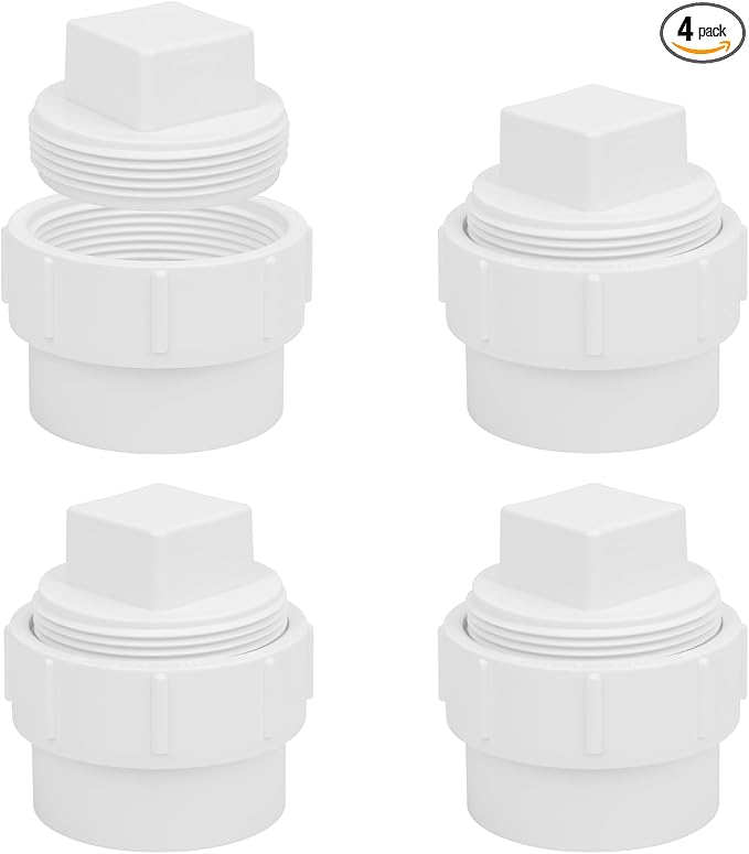 4Pack 2" PVC Sewer Cleanout Adapter with Plug Pipe Fitting SCH40 PVC DWV Flush Female Sewer Cleanout Cap Cover for Drainage Piping System, Outdoor Garden, RV