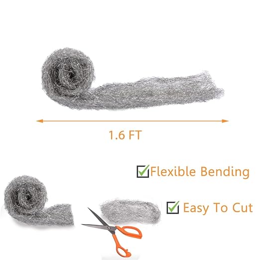 Bulk Steel Wool Roll Kit, Steel Wool 0000 15pcs, Gap Blocker, 0000 Steel Wool Keep Mice Away from Holes/Siding/Pipeline/Vents in Garden, House, 15 Pack × 1.6FT