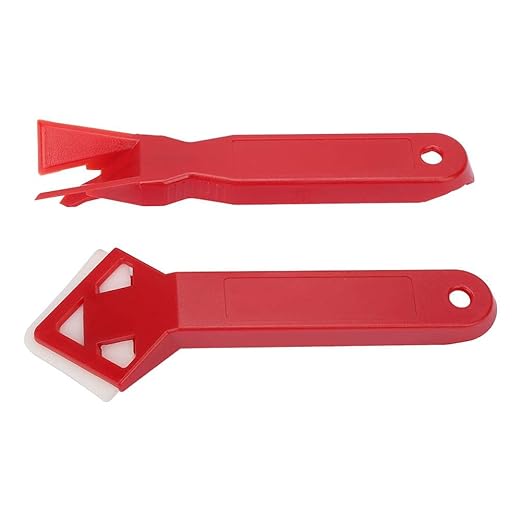 Caulking Tool, 2PCS Caulk Tools Kit Silicone Sealant Remover Shovel Glass Cement Caulking Scraper Red for Any Edge Angle Joint