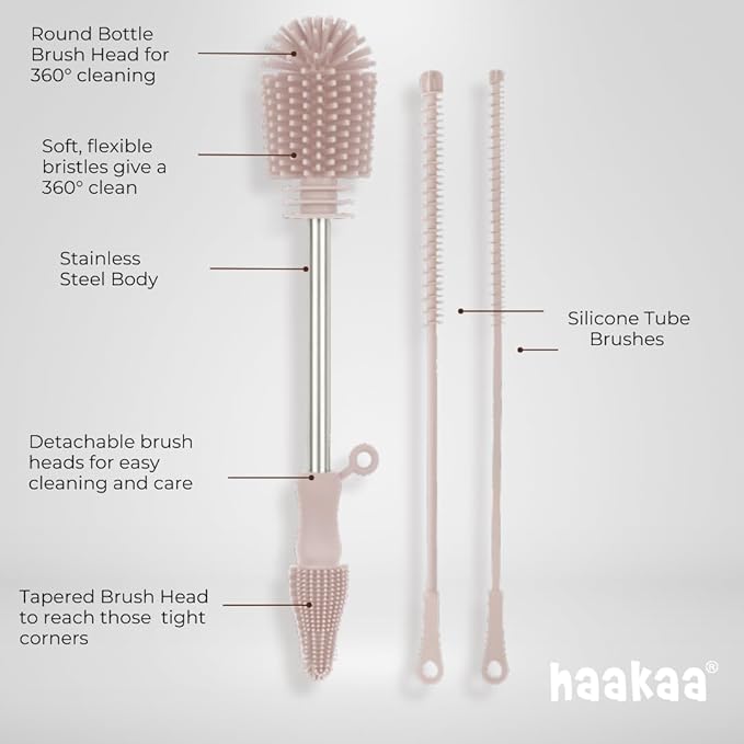 Haakaa Silicone Cleaning Brush Kit – Household Cleaning Brushes for Bottles and Crevices – Food-Grade Silicone: Dishwasher Safe (Kit-Lime)