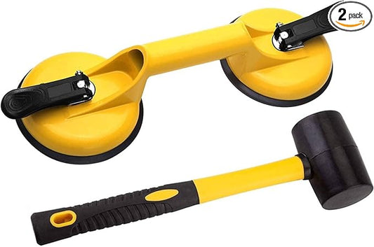 FCHO Floor Gap Fixer Tool for Laminate Floor Gap Repair Include Suction Cup and Mallet (Can't use on scraped surface floor)-Yellow Kit