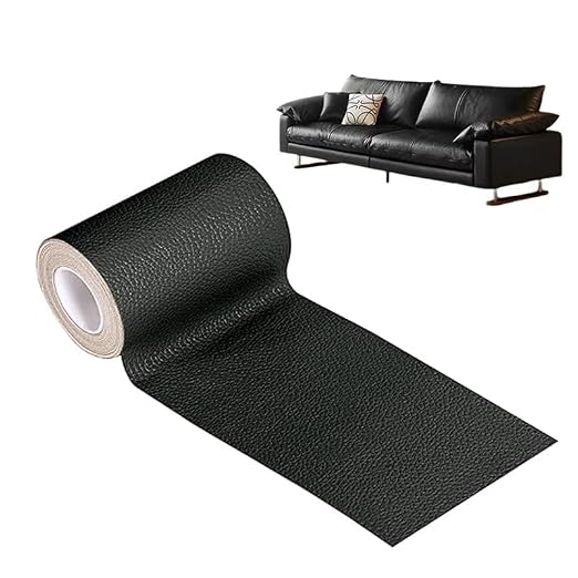 Self Adhesive Leather Repair Patch, 4 x 60 inch Leather Repair Tape, Leather Patches for Furniture, Car Seat,Vinyl Leather Repair Kit for Office Chairs, Couch, Sofa, Luggage (Black)