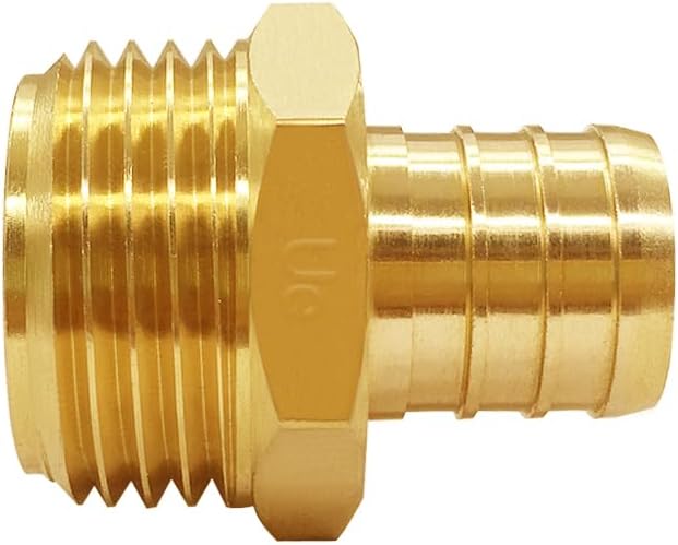 Uenede 2PCS Solid Brass 3/4" PEX Barb to 3/4" GHT Male Garden Hose End Connector Splicer Mender Repair Fitting