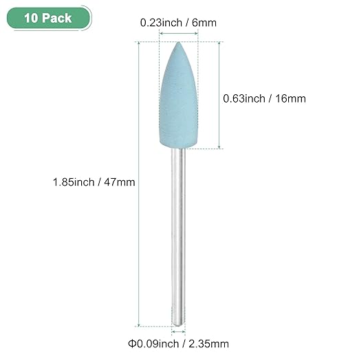 M METERXITY 10-Pack Polishing Bit Buffing Wheel, 0.23 Inch(6mm) Dia Silicone Pointed Polishing Kit Sanding Bits for Jewelry/Bone Products/Jade Carvings, Rotary Tool 600 Grits [Light Blue]