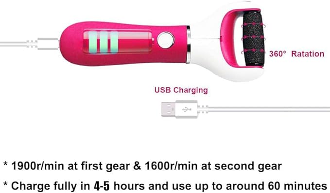 Foot Scrubber Electric Callus Remover Rechargeable Foot File Hard Skin Remover Pedicure Tools Electronic Callus kit for Cracked Heels and Dead Skin with 2 Roller Heads