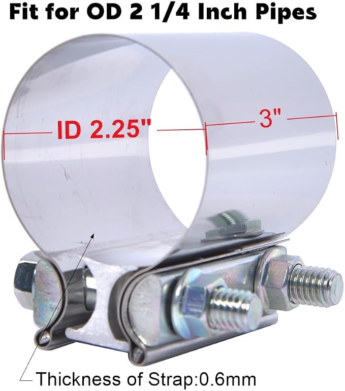 ID 2.25 Inch Exhaust Clamp, Stainless Steel 2-1/4" Lap Joint Band Clamp Sleeve Coupler Fit For OD 2.25" Pipes