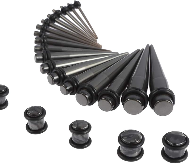 JieyueJewelry 50/54 Pieces Ear Stretching Kit 14G-00G Acrylic Tapers and Plugs + Silicone Tunnels - Ear Gauges Expander Set Body Piercing Jewelry
