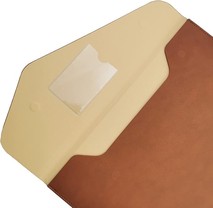 PU A4 Leather File Folder Document Holder Folder Stylish Portfolio Envelope Case with Strap and Invisible Magnetic Closure (Brown)