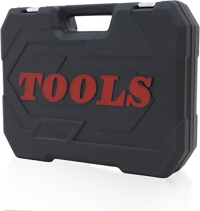 Professional 216pcs Socket Ratchet Wrench Set, 1/4 & 3/8 Inch Drive, Standard Full Mechanic Tool Set for Auto & Motorcycle Repair with Ratchet Handle, Extension Bar, Universal Joint & Reducer
