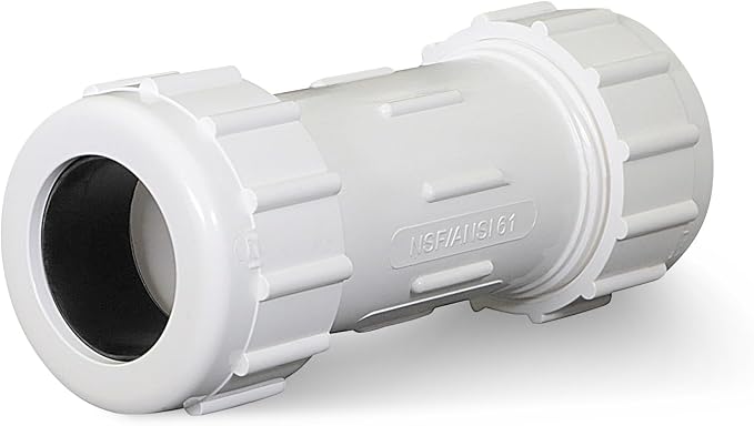 Midline Valve 582DD400 PVC Compression Coupling Pipe Fitting; 4 in.; White Plastic