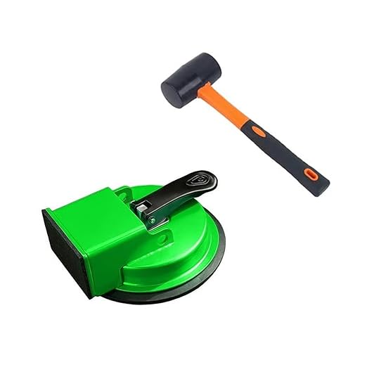 Sakerplus Floor Gap Fixer Tool, Heavy Duty Flooring Gap Repair Tool with Enhanced Vacuum Suction Cup for Laminate, Vinyl, Hardwood & Tile Floors (Green*1+Hammer)