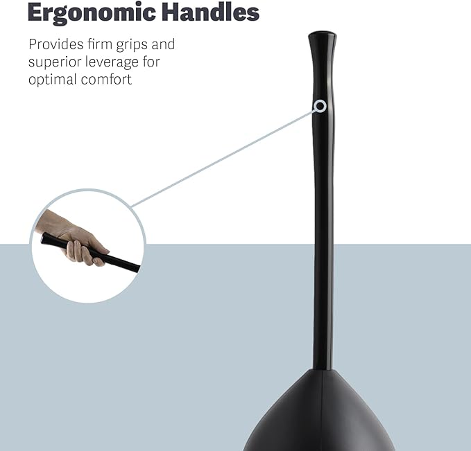 Casabella Toilet Plunger and Hideaway Caddy Combo for Bathrooms, 2-Piece Heavy-Duty Set, Black