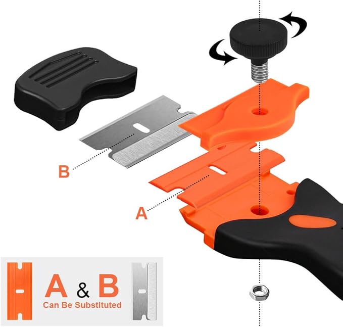 Ainiv 2 Pack Razor Blade Scraper, 2-in-1 Scraper Tool with 20PCS Metal Blades and 20PCS Plastic Blades, Multi-funtional Cleaning Razor Scraper for Stickers, Labels, Caulk, Adhesive, Paint Removal