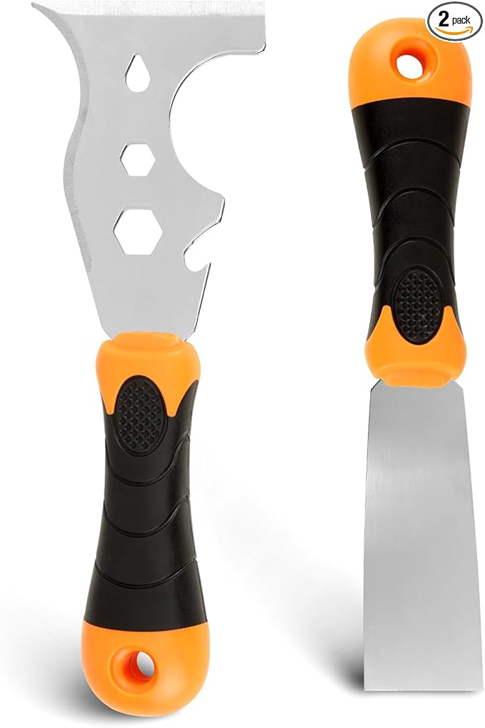 WEGAZ-2 Pack, 12-In-1 Paint Scraper Tool，Multi-Use Painters Tool, 1.5 Inch Stainless Steel Putty Knife Scraper，Paint Scraper for Painting & Wood，Razor Blade Scraper