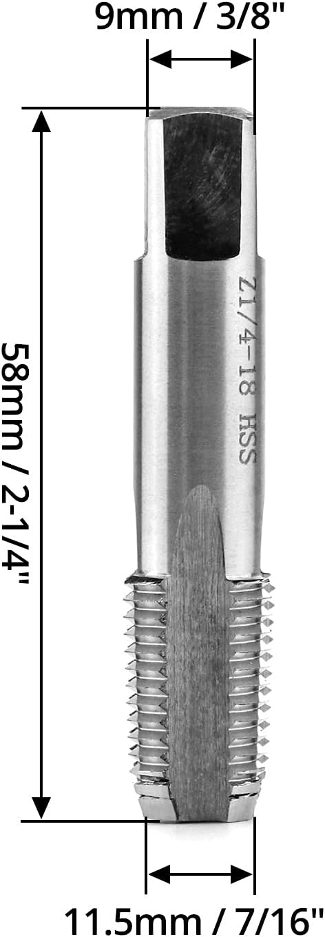 QWORK 1/4" - 18 NPT Pipe Tap, Carbon Steel, for Clean and Re-thread Damaged or Jam Pipe Threads
