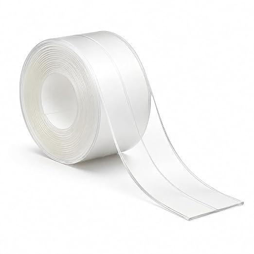 Waterproof Sealing Caulk Tape, Caulking Tape for Bathroom, Self Adhesive Caulk Strip for Tub Surround, Toilet, Kitchen Countertop, Wall Contact Paper Peel & Stick Easy Installation (Clear)