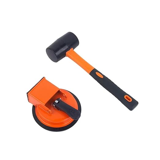 Sakerplus Floor Gap Fixer Tool, Heavy Duty Flooring Gap Repair Tool with Enhanced Vacuum Suction Cup for Laminate, Vinyl, Hardwood & Tile Floors (Orange*1+Hammer)