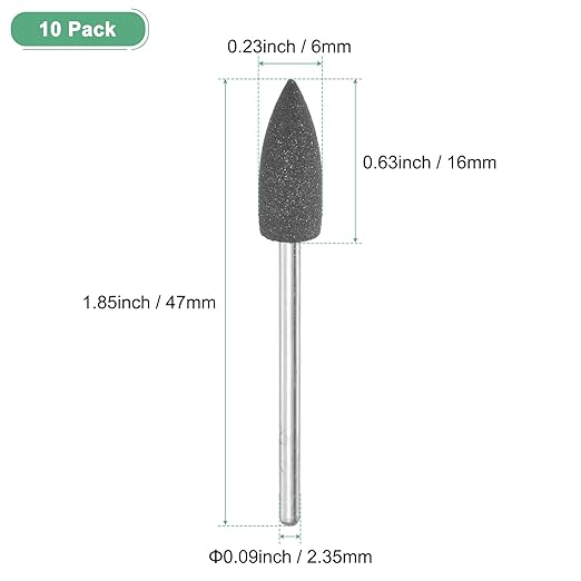 M METERXITY 10-Pack Polishing Bit Buffing Wheel, 0.23 Inch(6mm) Dia Silicone Pointed Polishing Kit Sanding Bits for Jewelry/Bone Products/Jade Carvings, Rotary Tool 120 Grits [Black]