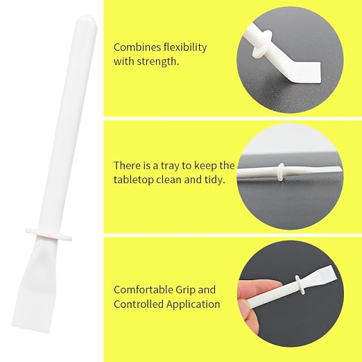6Pcs White Plastic Glue Spreader Smear Plate Scraper Sticks Brushes Durable Flexible Easy to Clean Glue Applicator Spatula Kit Gap Filling Tool for Woodworking Leather Adhesive Projects