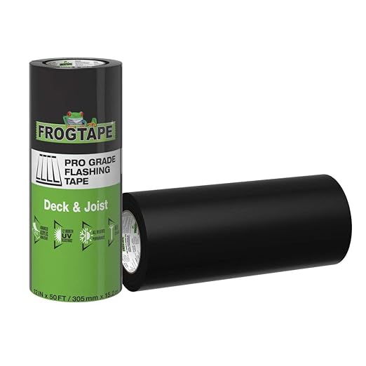 FrogTape Pro Grade Deck and Joist Flashing Tape - 12 Inch Width (12 in. x 50 ft) - All Weather & UV Resistant Linerless Tape for Decking, Wood, Beams with Advanced Acrylic Adhesive - 13 mils - Black