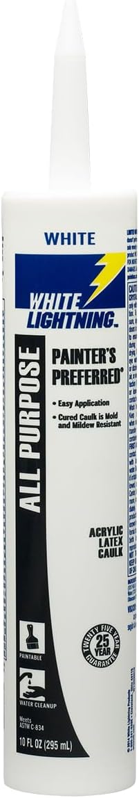 White Lightning W13000010 Painter's Preferred All Purpose Acrylic Latex Caulk, White, 10 fl. oz.