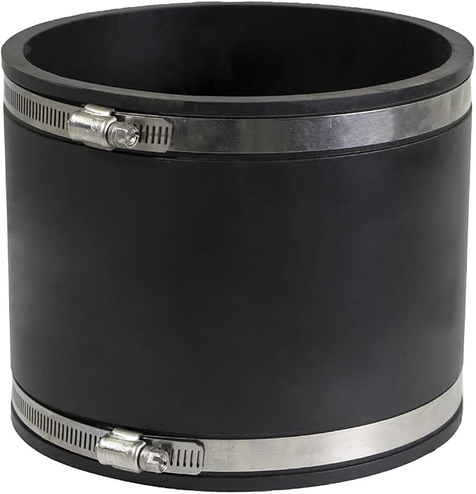 Supply Giant 6I5J Flexible PVC Coupling with Stainless Steel Clamps, 8.6" Inner Diameter for 8" Nominal Pipe, Black