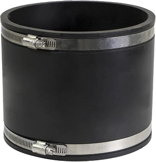 Supply Giant 6I5J Flexible PVC Coupling with Stainless Steel Clamps, 8.6" Inner Diameter for 8" Nominal Pipe, Black