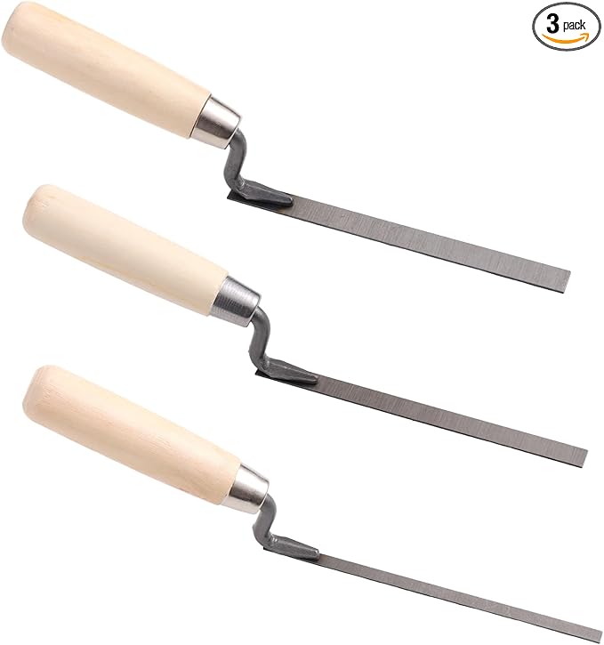 3pcs Tuck Pointer Trowel Set with Wood Handle, 1/4" 3/8" 1/2" Sizes Mortar Repair and Masonry Tools for Tuck Pointing Brick Joint Filling and Grouting Work
