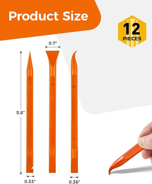 12Pcs Plastic Scraper Tool, Crevice Cleaning Tool, Non-Scratch Car Detailing Supplies for Cleaning, Versatile Label/Sticker Remover & Peeler Tool for Tight Spaces (Orange-12Pcs)