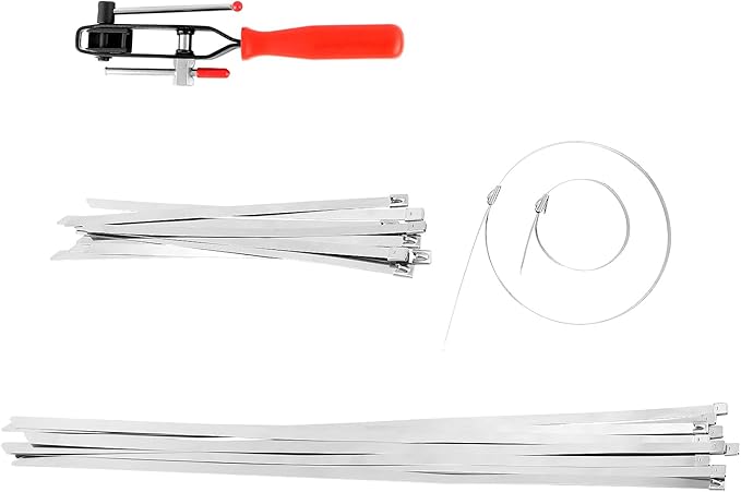 QWORK Auto Joint Banding Boot Axle Clamp Pliers with 20PCS Stainless Steel CV Joint Boot Band Clamps, Auto/ATV CV Axle Clamp Tool Kit Includes 10 Small and 10 Large Clamps
