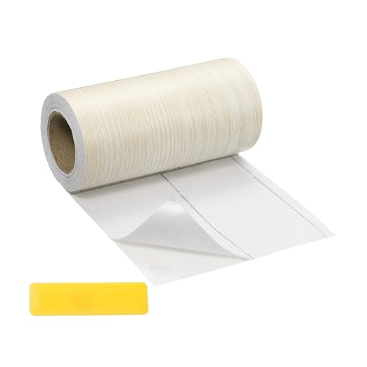 uxcell Wood Tape, 4 Inch x 16ft Self-Adhesive Wood Grain Repair Tape Patch with Plastic Scraper for Baseboards, Doors, Windows, Floor Repair and Furniture Renovation, Beige