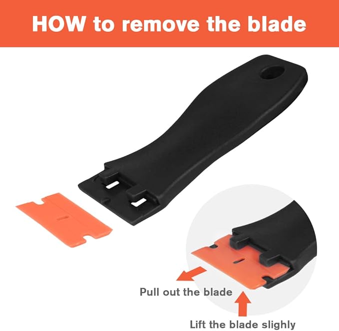 Ainiv Plastic Razor Blade Scrapers, Scraper Tool with 20PCS Blades, Multi-funtional Cleaning Razor Scraper for Removing Stickers, Labels, Caulk, Adhesive, Paint Removal-Black&Orange