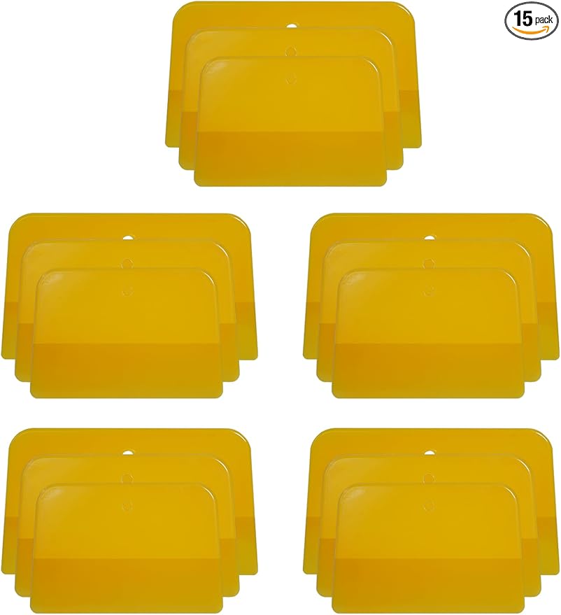 KREFINISH Body Filler Spreaders (4, 5, 6in 15Pieces) - Yellow Reusable Plastic Spreader Auto Body Spreader for Automotive Fillers, Putties, Glazes, Caulks and Paint