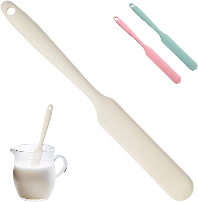 Silicone Jar Spatula,Non-Stick Heat Resistant Kitchen Thin Spatula,Sourdough Stirring Stick,Jam Spreader for Peanut Butter,Cake Cream Butter Spatulas for Scraping Icing Bread Cream (White)