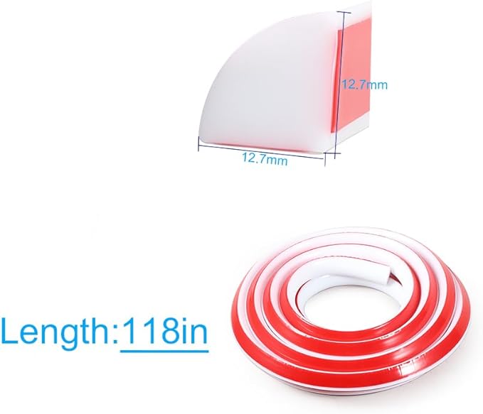 1/2 Inch Flexible Quarter Round Molding, 9.8Ft Trim Molding with Self Adhesive for Wall Tile Edge Floor Corner, Staircase Cabinet Tub (White)
