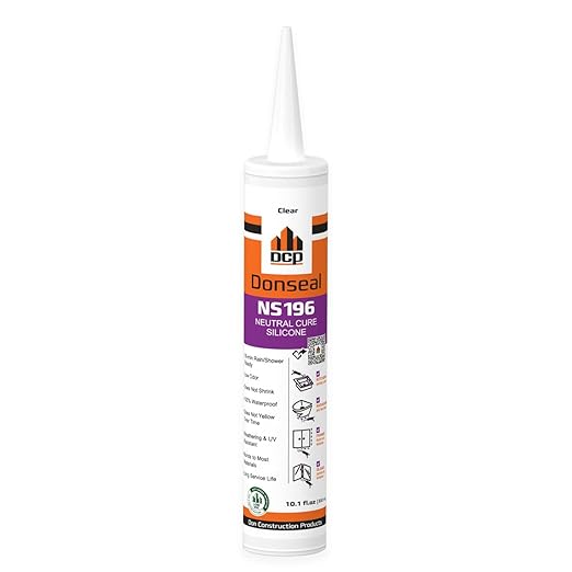 DCP Donseal NS196 Silicone Caulk Sealant 1 Pack – 100% Silicone Tube for Bathroom, Kitchen, Outdoor, Bathtub and Window Seal, 10.1 fl oz – Clear