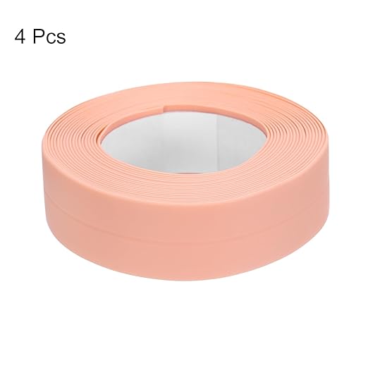 uxcell 4 Rolls Pink Caulk Sealant Strip Waterproof Self Adhesive 0.87" x 10.5Ft Toilet Caulk Tape, Bathtub Caulk Sealing Strip for Kitchen Countertop, Sink, and Floor Edge Protector