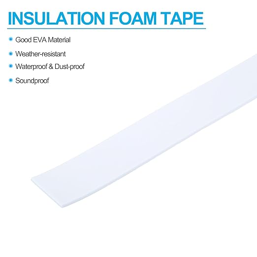 PATIKIL 1-9/16"W x 1/8" T x 16.4Ft EVA Single Sided Foam Tape, 2Pcs Multipurpose Sealing Strip Foam Waterproof Weather Stripping Foam Sealing Foam Strips with Adhesive for Door, White